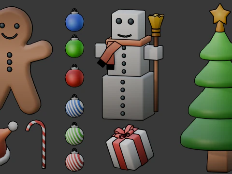 Modelos estilizados de Natal com texturas gradientes Modelo 3D