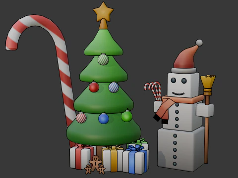 Modelos estilizados de Natal com texturas gradientes Modelo 3D