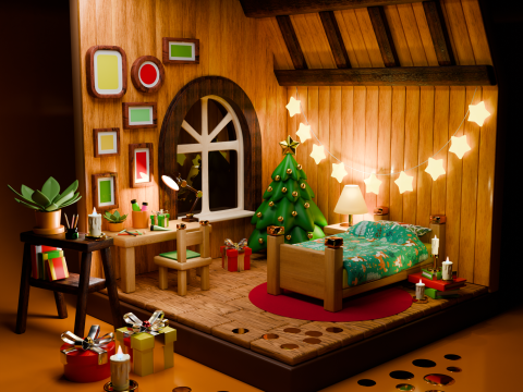Winter isometric room Low poly 3D 模型