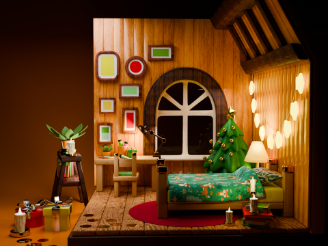 Winter isometric room Low poly 3D Модель
