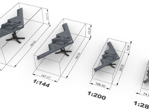 Dört ölçekte B-2 Ruhu 3D Baskı Modeli
