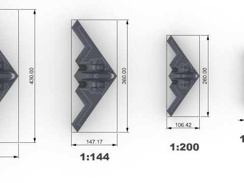 Dört ölçekte B-2 Ruhu 3D Baskı Modeli