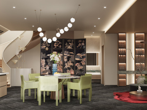 Modern villa living room dining room center island open kitchen revolving 3Dモデル