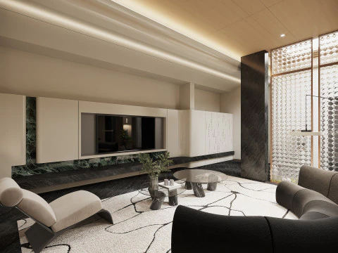 Modern villa bodrum katı oturma odası giriş girişi ada d&ouml;ner merdiven 3D Model