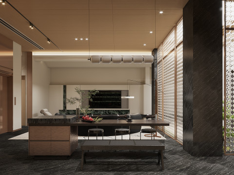 Modern villa basement living room entrance entrance island spiral staircase 3D-Modell