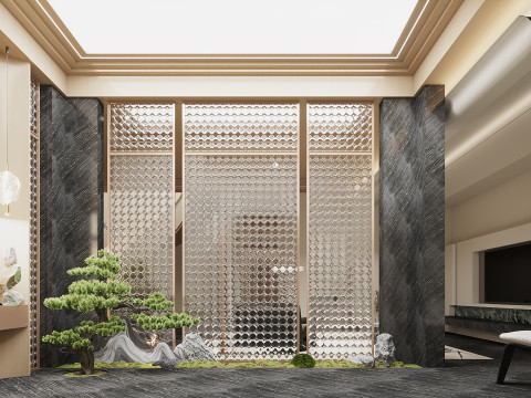 Modern villa basement living room entrance entrance island spiral staircase 3D-Modell