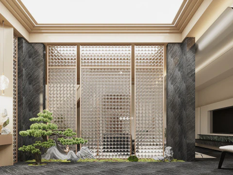 Modern villa basement living room entrance entrance island spiral staircase 3D Model
