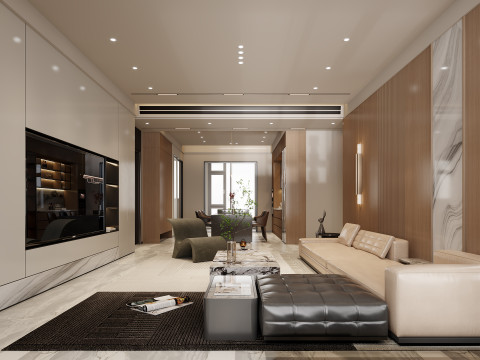 Modern style living room dining room sofa combination island table TV background wall 3Dモデル