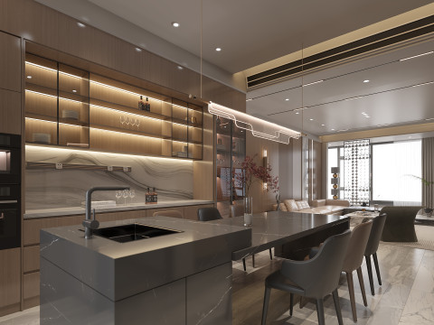 Modern style living room dining room sofa combination island table TV background wall 3Dモデル