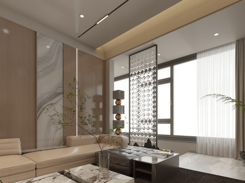 Modern style living room dining room sofa combination island table TV background wall 3Dモデル