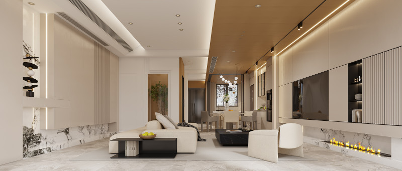 Modern style villa living room and dining room Model 3D .c4d .max .obj .3ds .fbx .stl .blend 