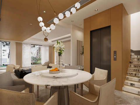 Modern style villa living room and dining room Model 3D