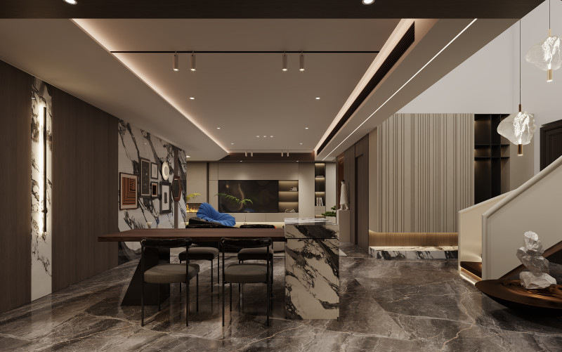 Modern villa living room island stairs 3D Model .c4d .max .obj .3ds .fbx .stl .blend 