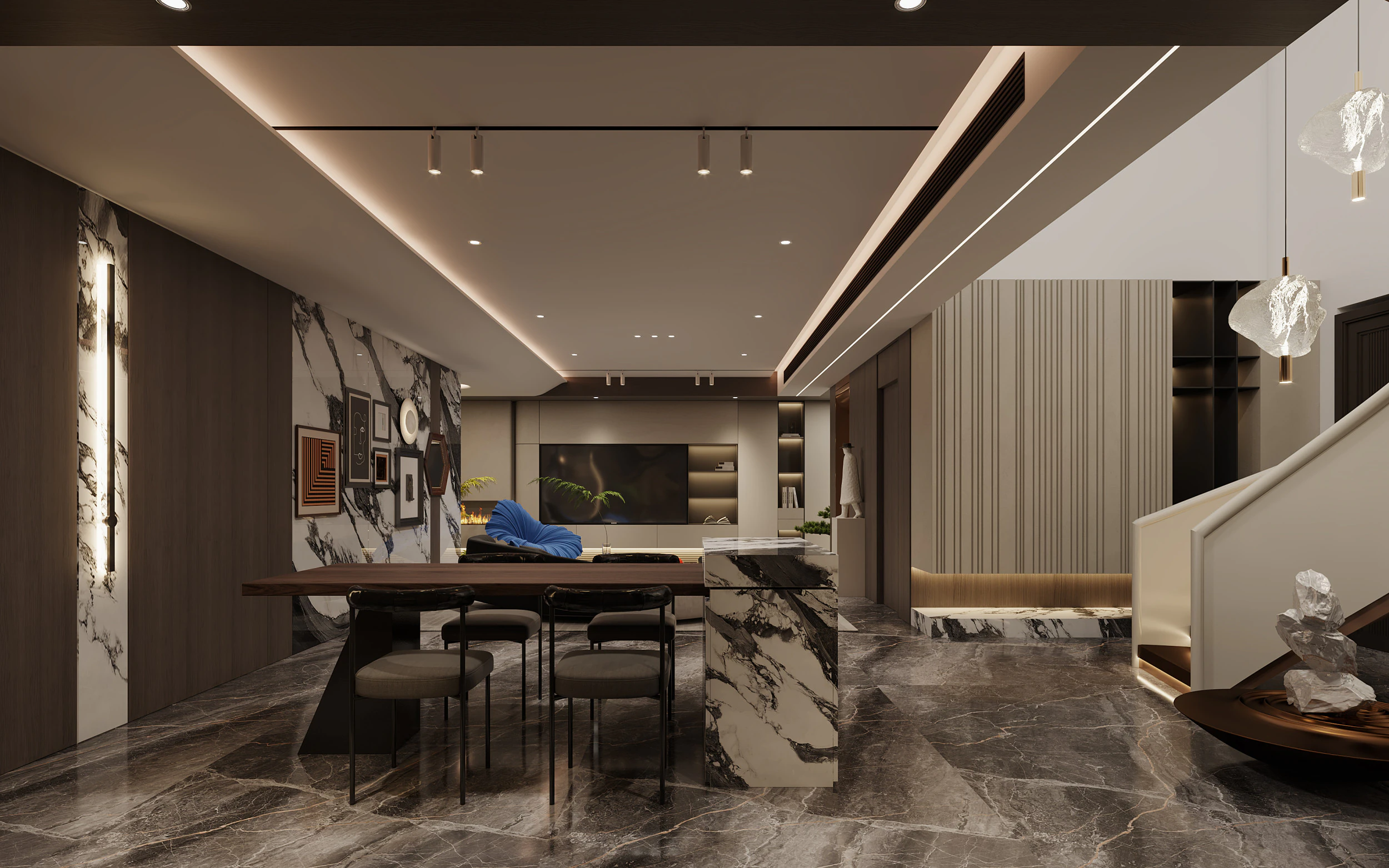 Modern villa living room island stairs 3D Model .c4d .max .obj .3ds .fbx .stl .blend 