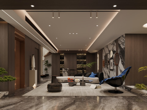 Modern villa living room island stairs 3D Model