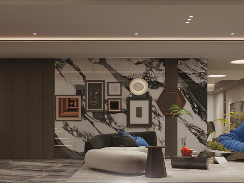 Modern villa living room island stairs 3D Model