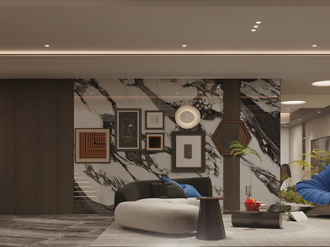 Modern villa living room island stairs 3D Model