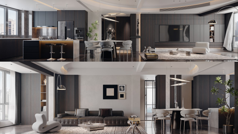 Modern and stylish living room and dining room 3D Модель .c4d .max .obj .3ds .fbx .stl .blend 