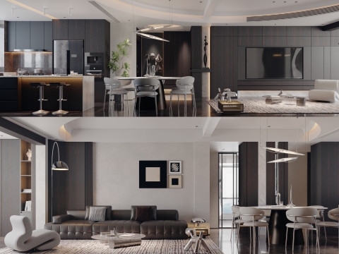 Modern and stylish living room and dining room 3Dモデル