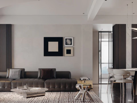 Modern and stylish living room and dining room 3D Model
