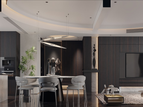 Modern and stylish living room and dining room 3D Модель