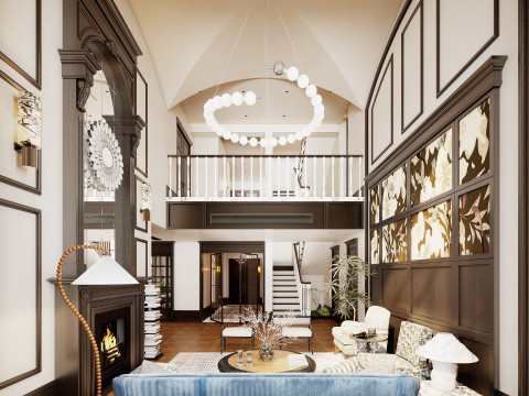American style villa living room dining room study kitchen 3Dモデル
