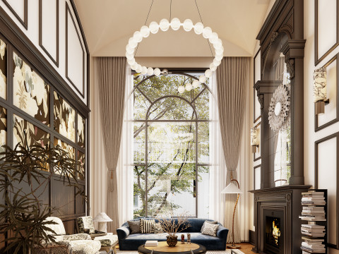 American style villa living room dining room study kitchen 3Dモデル