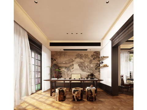 American style villa living room dining room study kitchen 3Dモデル