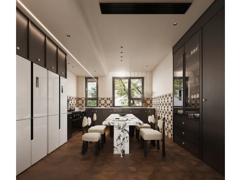 American style villa living room dining room study kitchen 3D Model