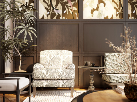 American style villa living room dining room study kitchen 3Dモデル