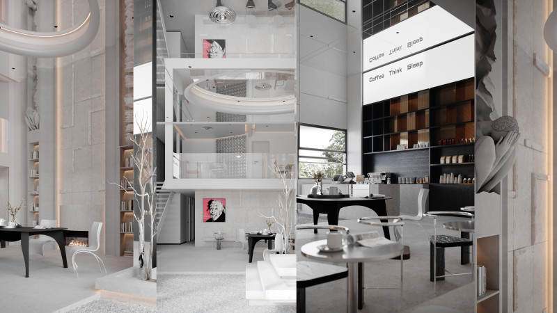 Modern minimalist coffee shop 3Dモデル .c4d .max .obj .3ds .fbx .stl .blend 