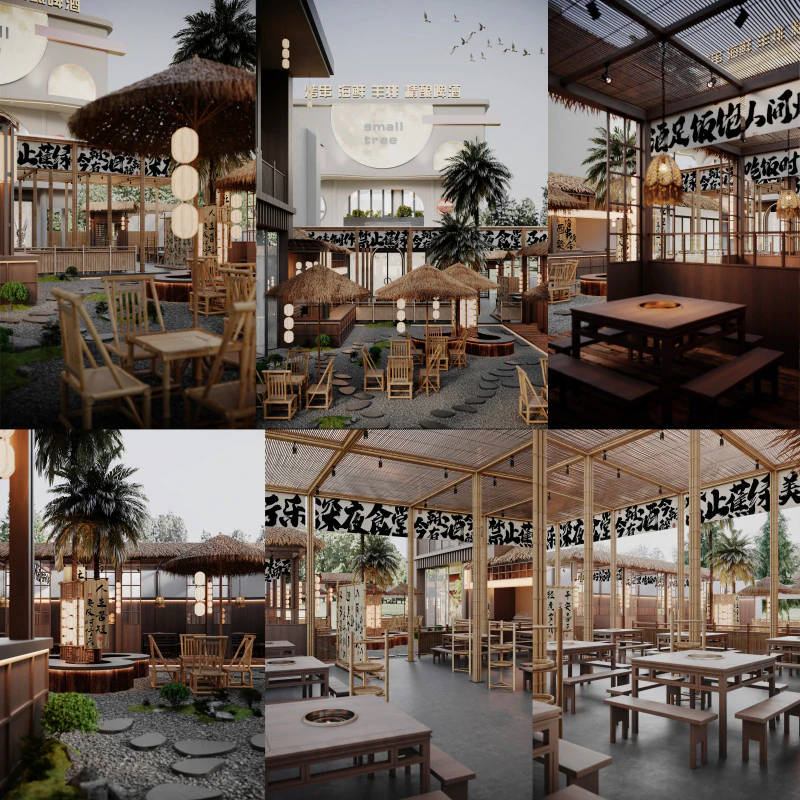 Modern buitenrestaurant met barbecue, hotpot-restaurant 3D Model .c4d .max .obj .3ds .fbx .stl .blend 