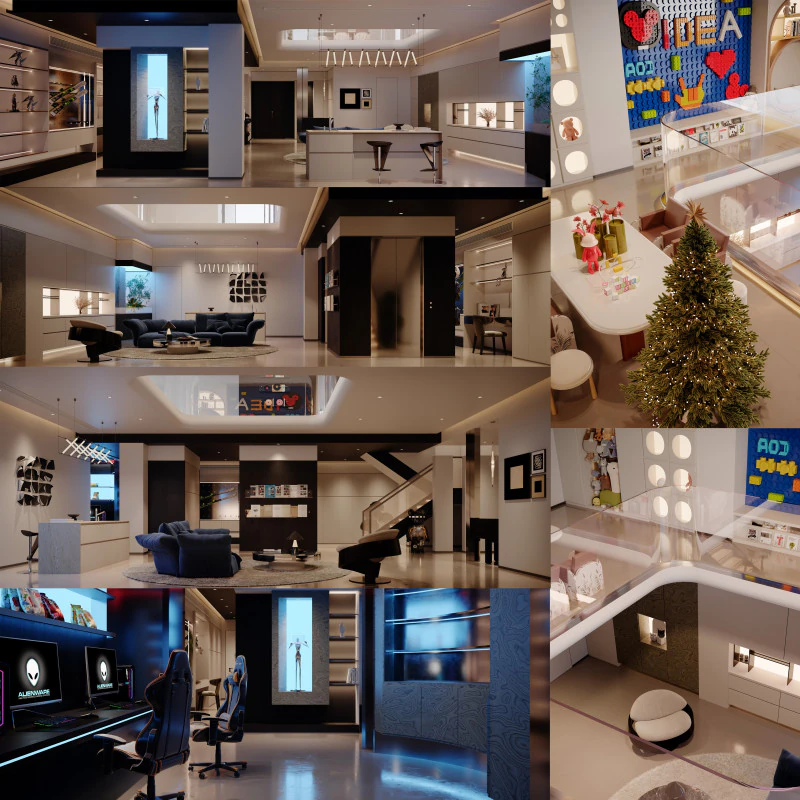 Modern villa living room negotiation area entertainment area-cr 3D Model .c4d .max .obj .3ds .fbx .stl .blend 