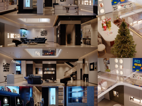 Modern villa living room negotiation area entertainment area-cr 3D Model