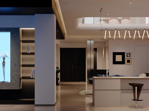 Modern villa living room negotiation area entertainment area-cr 3D Model