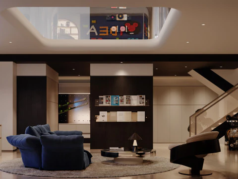 Modern villa living room negotiation area entertainment area-cr 3D Model