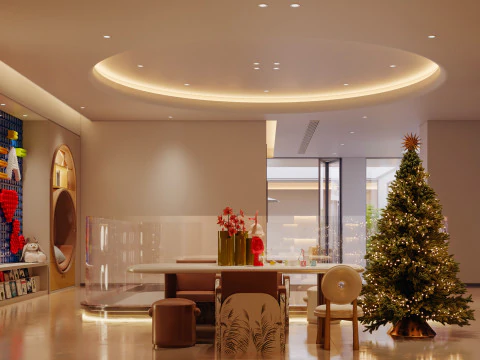 Modern villa living room children recreation room leisure yard 3D Model