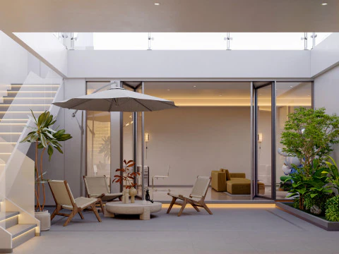 Modern villa living room children recreation room leisure yard 3D Model