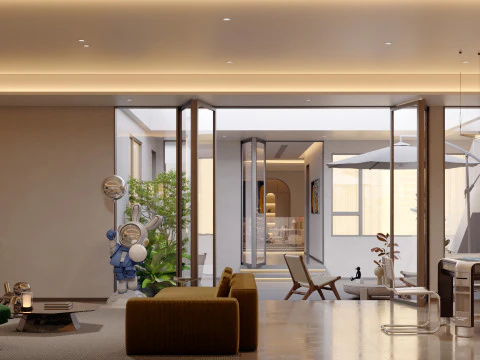 Modern villa living room children recreation room leisure yard 3D Model