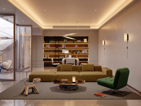 Modern villa living room children recreation room leisure yard 3D Model