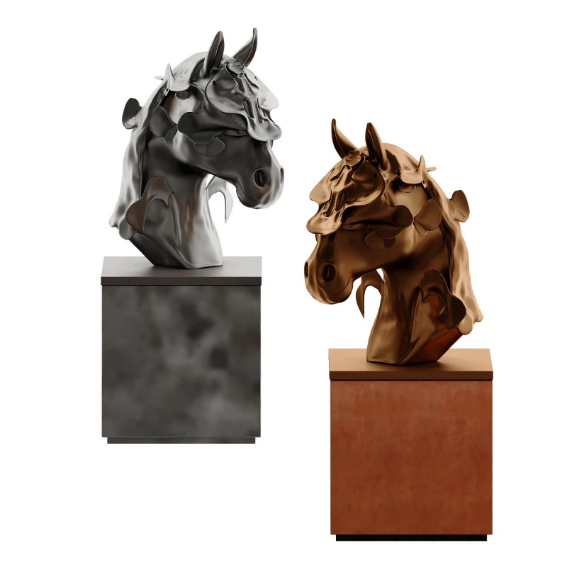 Modern New Chinese Horse Head Abstract Sculpture 3D Model .c4d .max .obj .3ds .fbx .stl .blend 