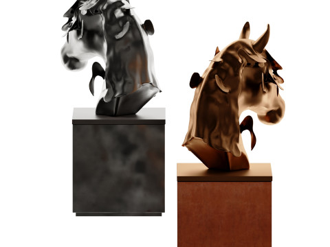 Modern New Chinese Horse Head Abstract Sculpture Modello 3D
