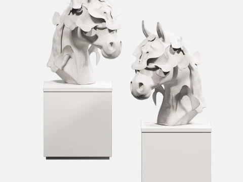 Modern New Chinese Horse Head Abstract Sculpture 3D Model