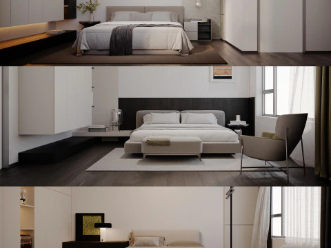 モダンなミニマリストの家の寝室 3Dモデル