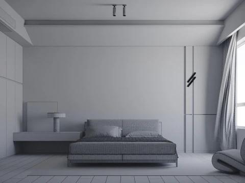 Chambre &agrave; coucher minimaliste moderne Modèle 3D