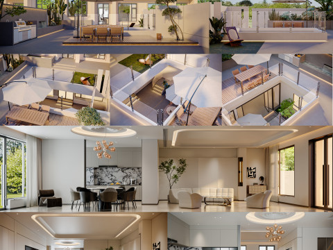 Modern villa garden courtyard living roomcr 3D Model