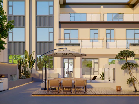 Modern villa garden courtyard living roomcr 3D Model