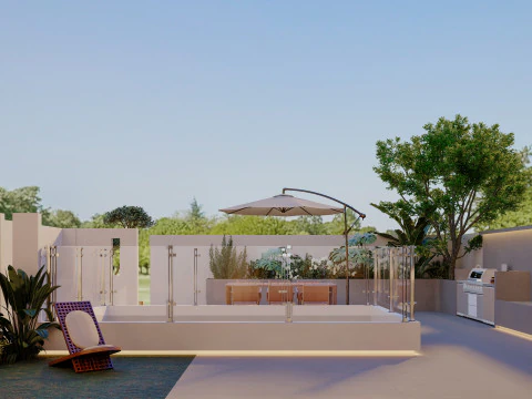 Modern villa garden courtyard living roomcr 3D Model