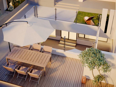 Modern villa garden courtyard living roomcr 3D Model