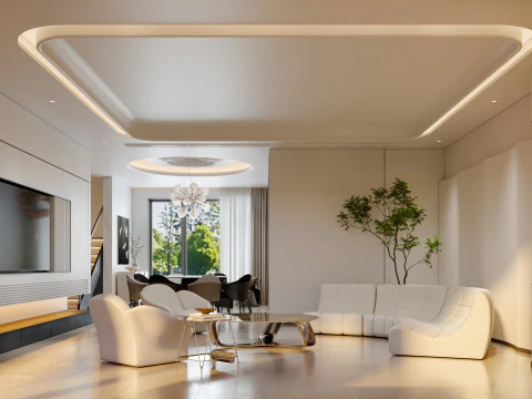 Modern villa garden courtyard living roomcr 3D Model